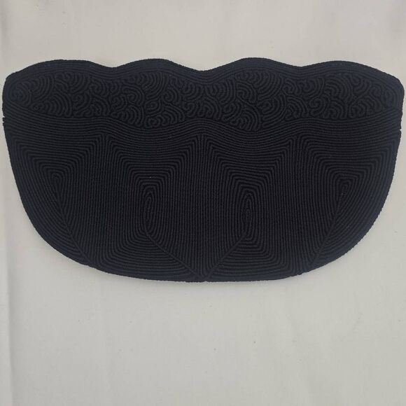 Vtg MCM Cordécraft Black Abstract Art Deco Pattern Clutch Purse Wavy Edge Zip - Picture 1 of 8